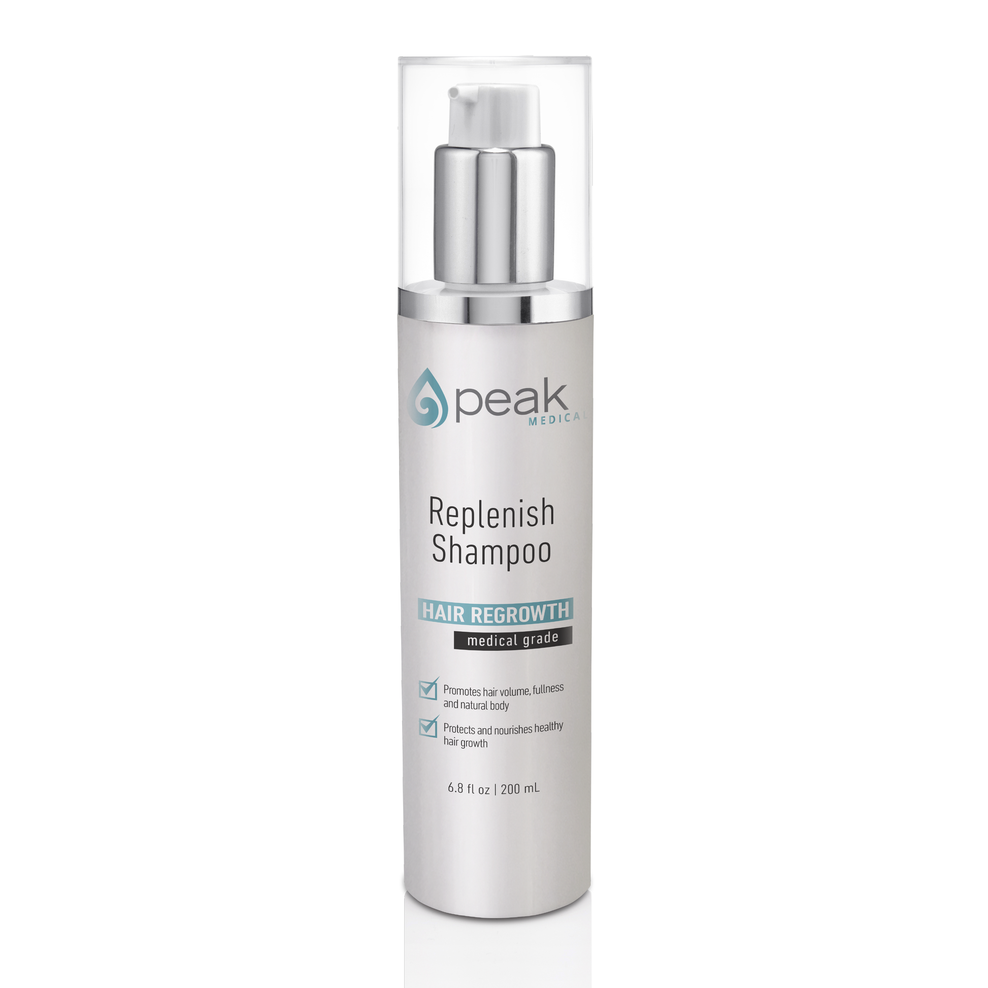 OnePeak Medical - replenish shampoo in tall grey bottle