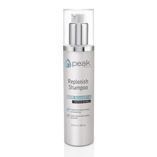 OnePeak Medical - replenish shampoo in tall grey bottle