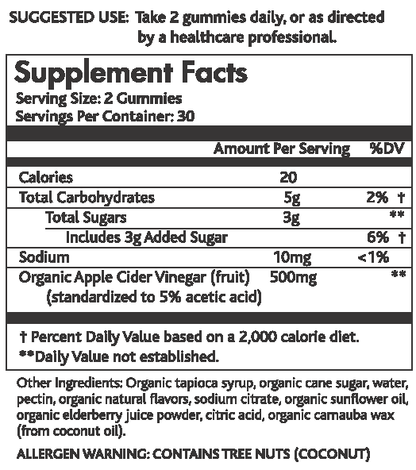 Apple Cider Vinegar gummies supplement facts