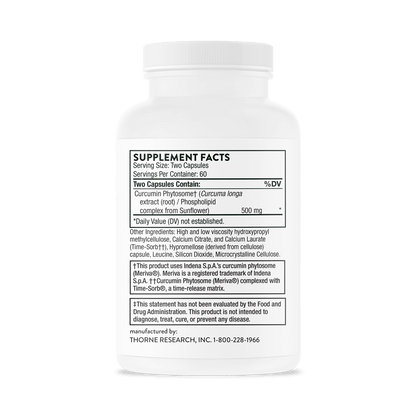 Curcumin Phytosome supplement facts on bottle