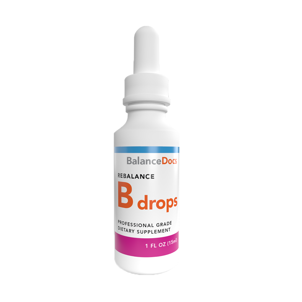 BalanceDocs - B drops supplement in white dropper bottle