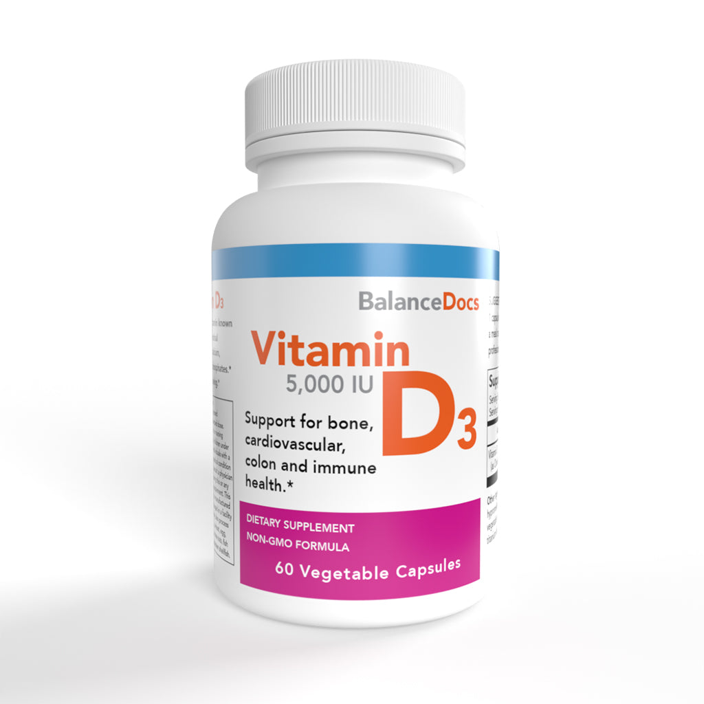 BalanceDocs - Vitamin D3 5,000IU supplement white bottle